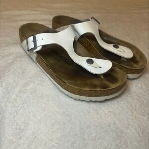 Birkenstock Gizeh White Leather Thong Sandals Flip Flops Women Size 38 7 US